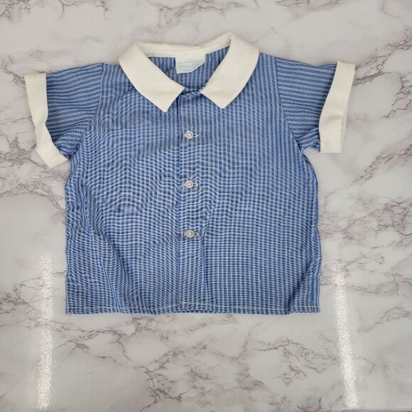 Neiman Marcus Betti Terrell Vintage Blue Striped Baby Romper Windmill Design - Picture 9 of 13